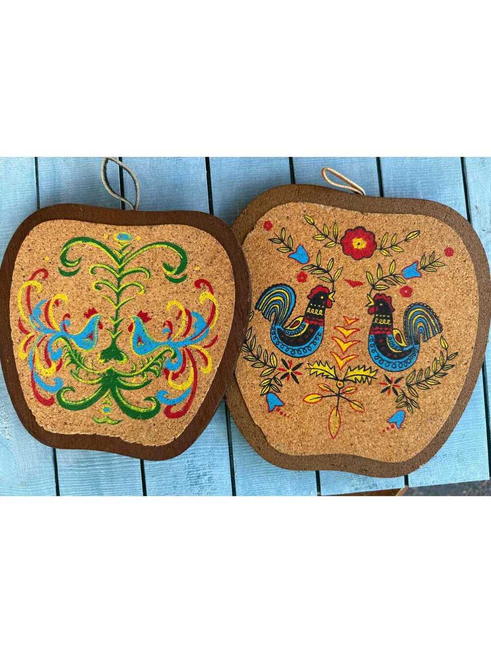 Vintage Pennsylvania Dutch Style rooster trivets (2)